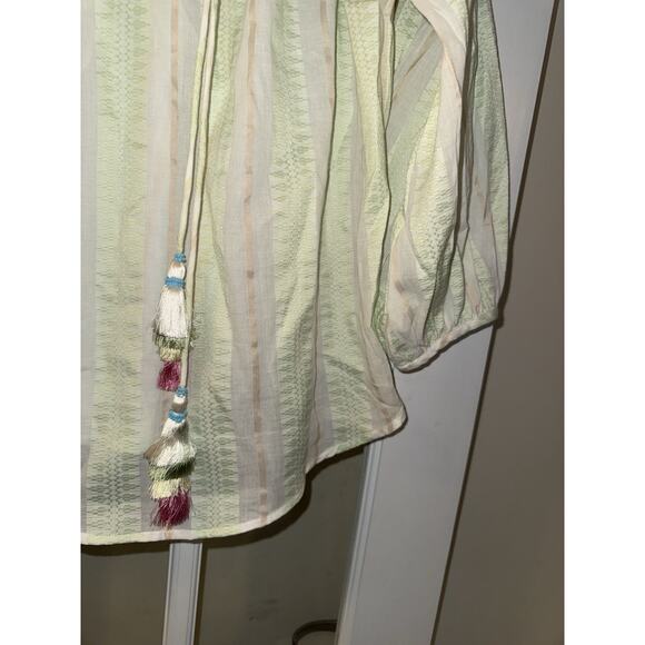 Philosophy Womens Cotton Peasant Tie Front Tassel Blouse Spring Boho Size L - Picture 3 of 4